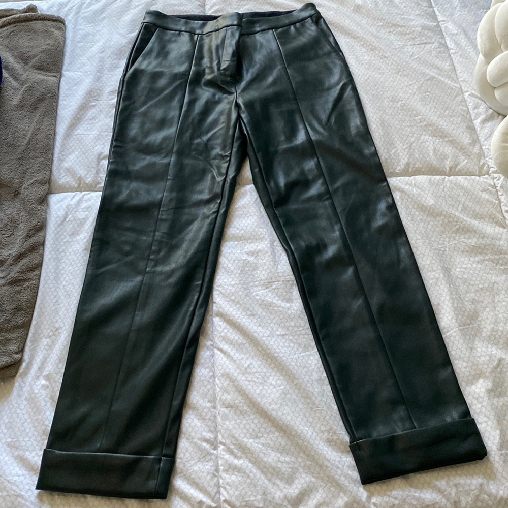 Green leather pants